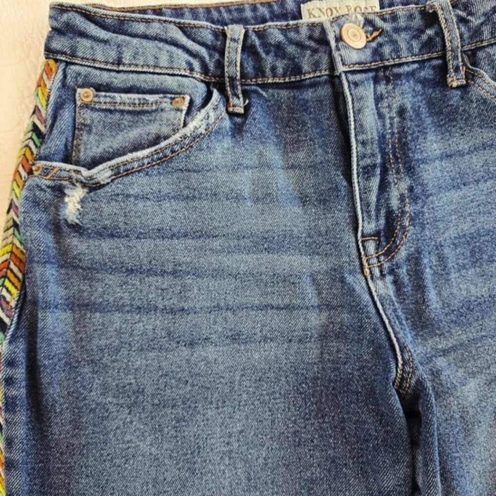 Knox Rose Women's Boyfriend Barrel Jeans Size 10 Blue Denim Rainbow Embroidered - Picture 3 of 12
